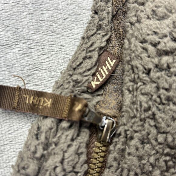 KUHL Flight Jacket Womens Large Brown Sherpa Fleece Hooded Full Zip Thumbholes - Picture 6 of 13